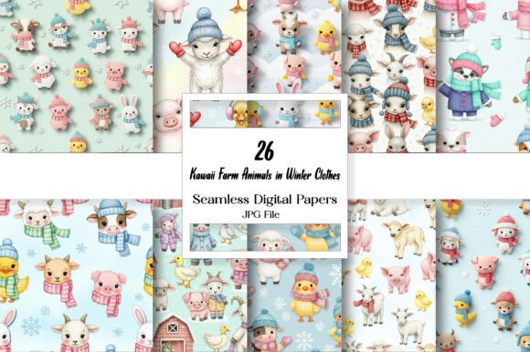 Download Kawaii Farm Animals in Winter Clothes - Premium Bundle