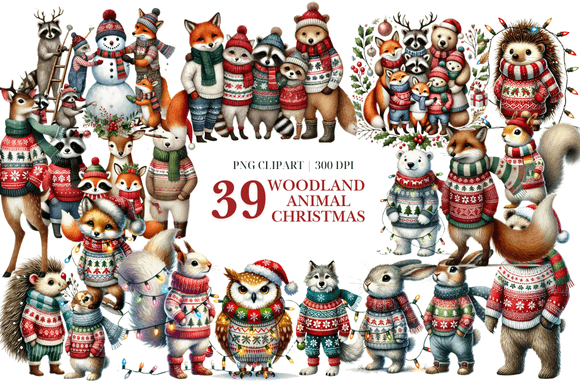 Download Woodland Animal Christmas Clipart PNG - Premium Bundle
