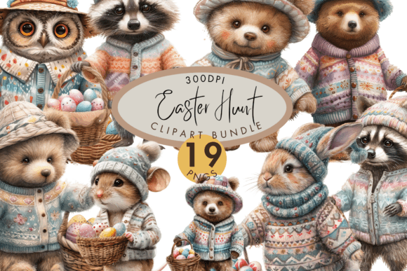 Download Easter Hunt Clipart Bundle Cute Animals - Premium Resources